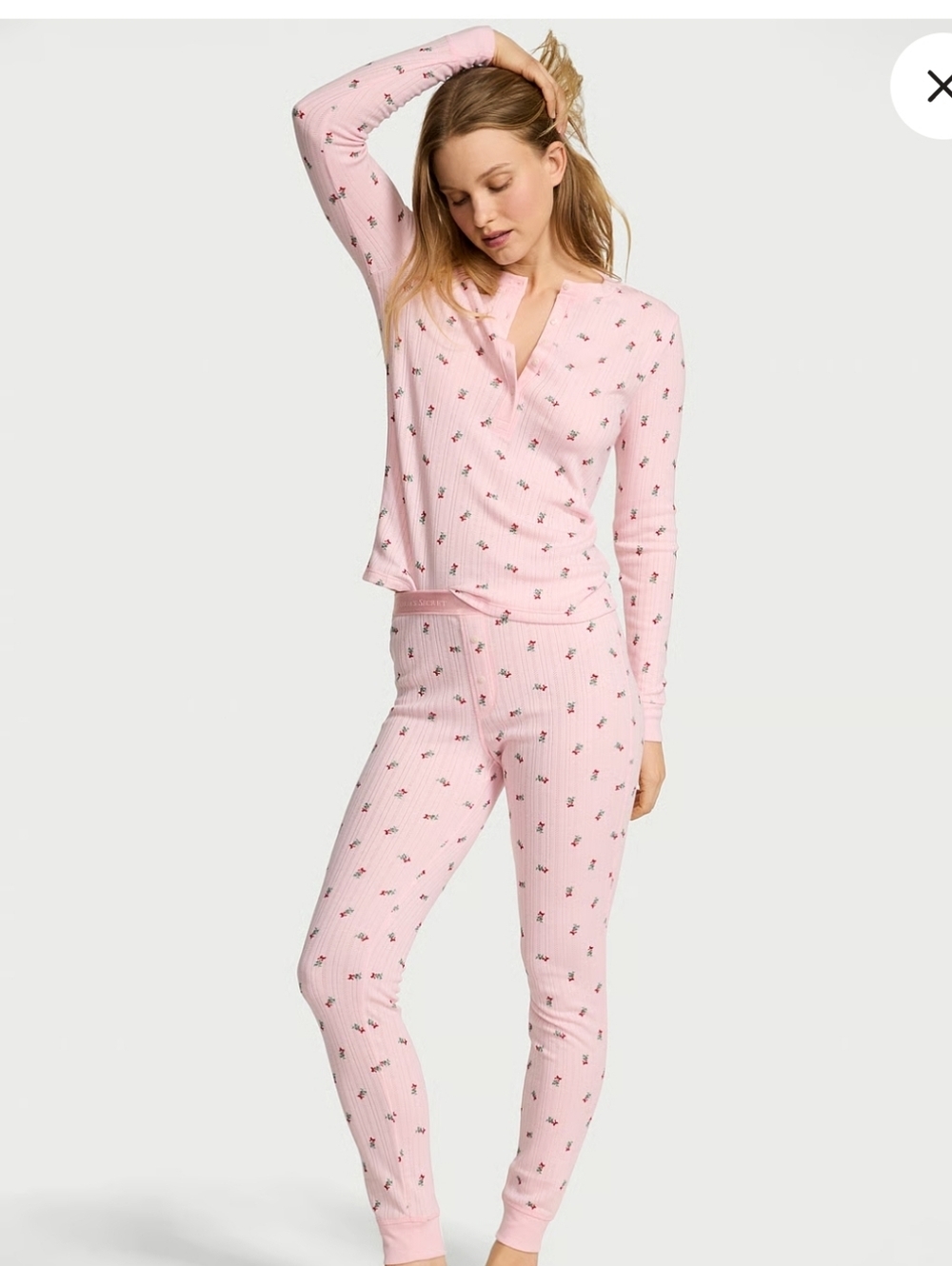 Victoria's Secret Cozy Pointelle Henley Long Pajama Set Sz XS Reg NWT